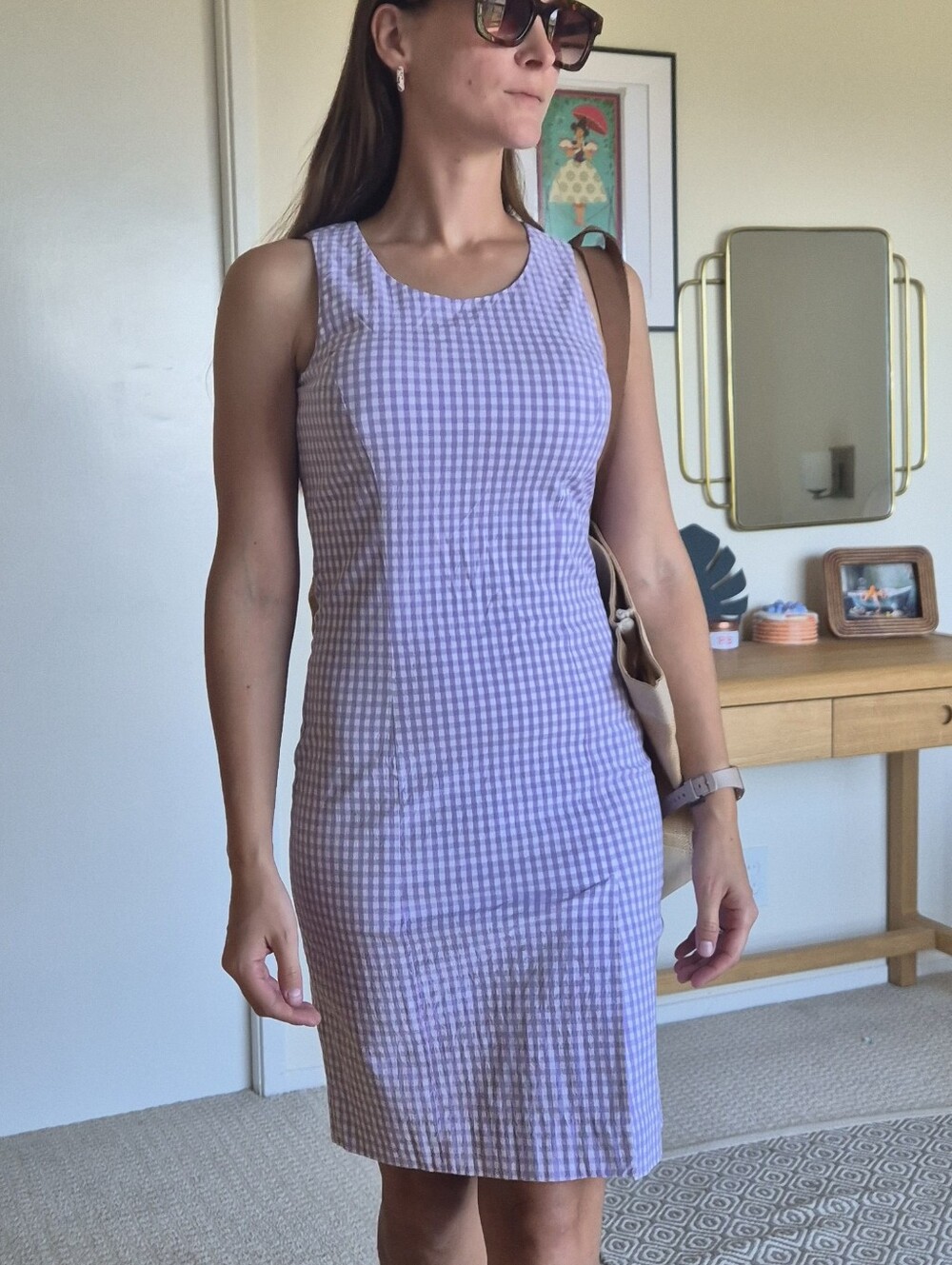 Vintage Alain Manoukian Lilac Gingham Check Dress – Size 38 Small